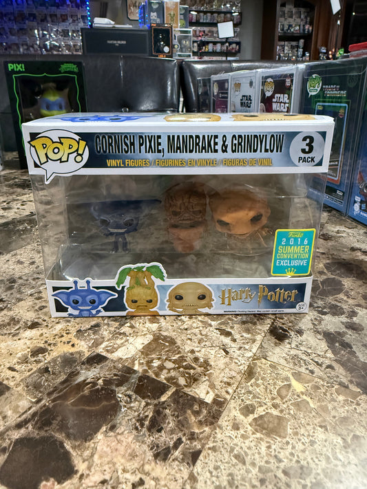 Cornish Pixie, Mandrake, and Grindylow 3 pack Funko Pop #23,24,25